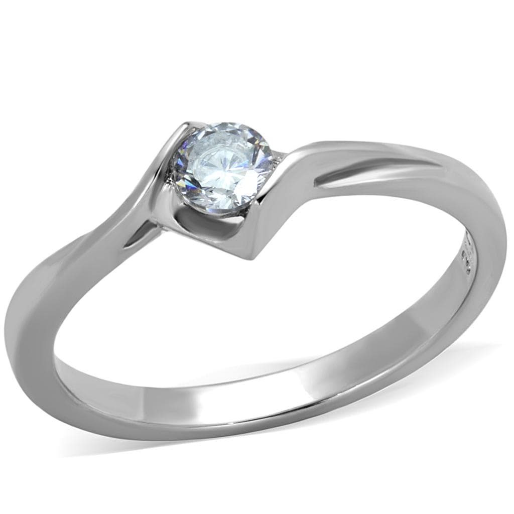 Stainless Steel CZ Round Solitaire Tension Bypass Slim Ring