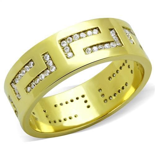 Stainless Steel Gold IP CZ Channel Wide Band Ring