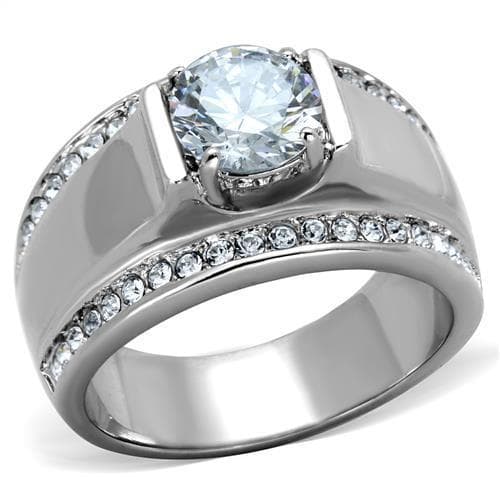 Stainless Steel CZ Round Halo Channel Wide Mens Ring