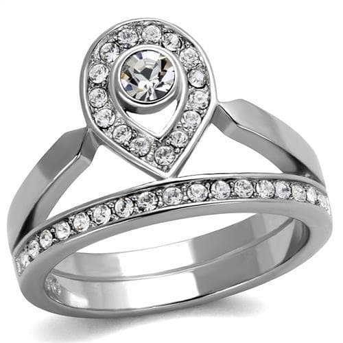 Stainless Steel CZ Pear Bezel Halo Split Shank Bridal Set Ring