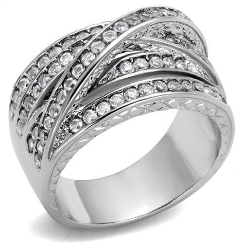 Stainless Steel CZ Multi Row Pave Wide Crossover Band Ring