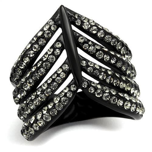 Stainless Steel CZ Chevron V Pave Wide Black IP Ring