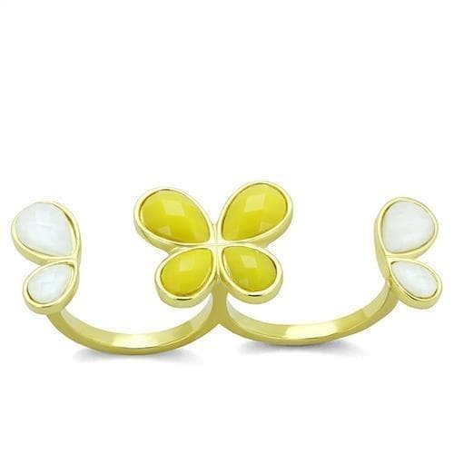 Stainless Steel Gold IP Yellow White Enamel Flower Ring