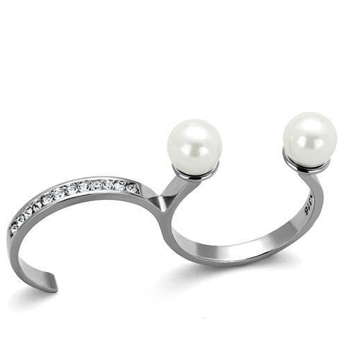 Stainless Steel Pearl Double Ball Open Cuff Ring