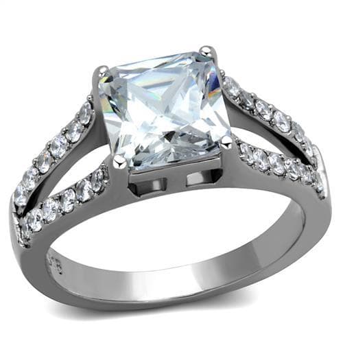 Stainless Steel CZ Princess Cut Pave Split Shank Ring