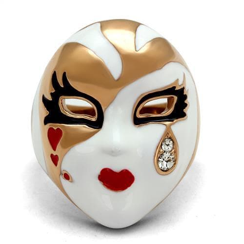 Stainless Steel Venetian Mask Enamel Rose Gold Heart Ring