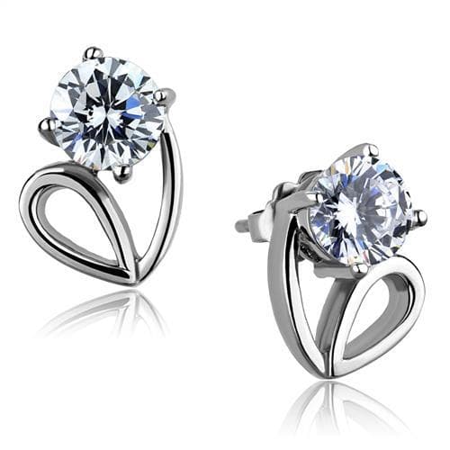 Stainless Steel CZ Round Solitaire Six Prong Stud Earrings