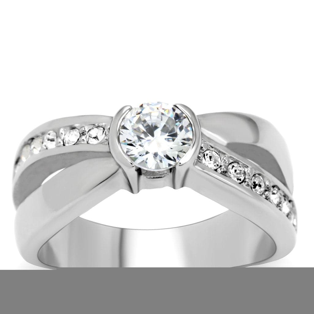 Stainless Steel CZ Round Bezel Princess Channel Ring