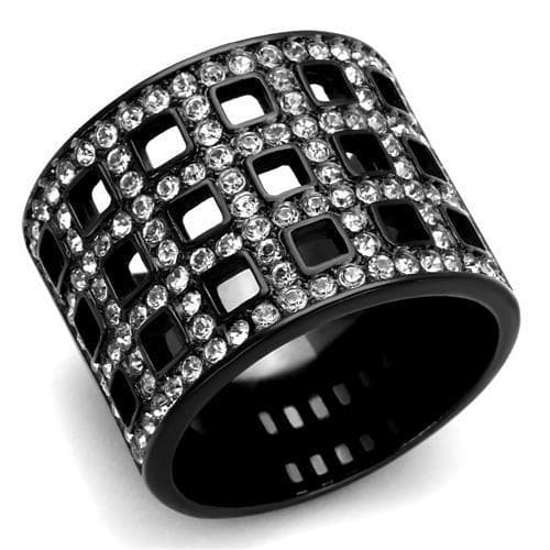Stainless Steel Black IP CZ Grid Lattice Wide Dome Ring