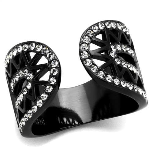 Stainless Steel Black IP CZ Leaf Cutout Open Wide Ring
