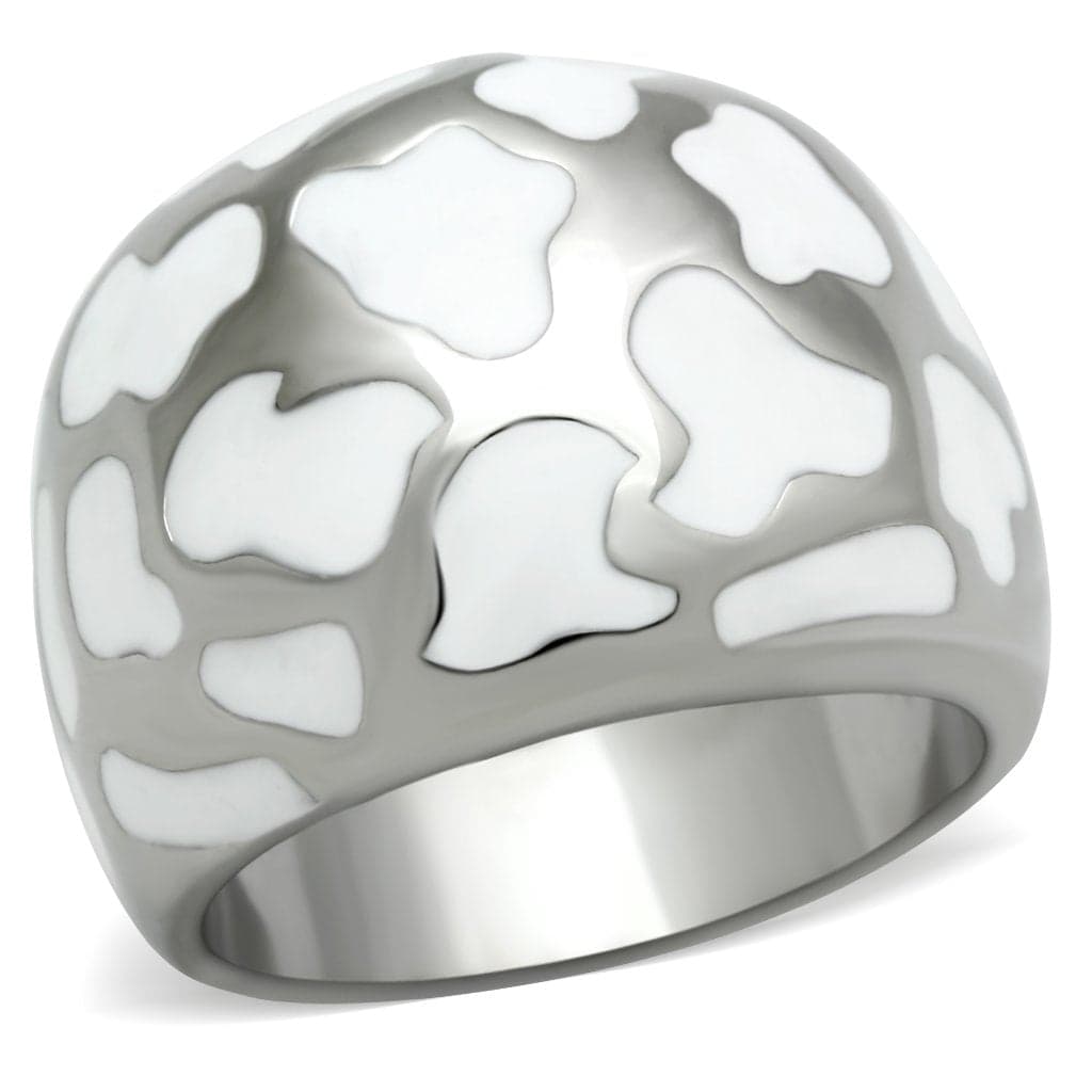 Stainless Steel White Enamel Abstract Cloud Dome Ring