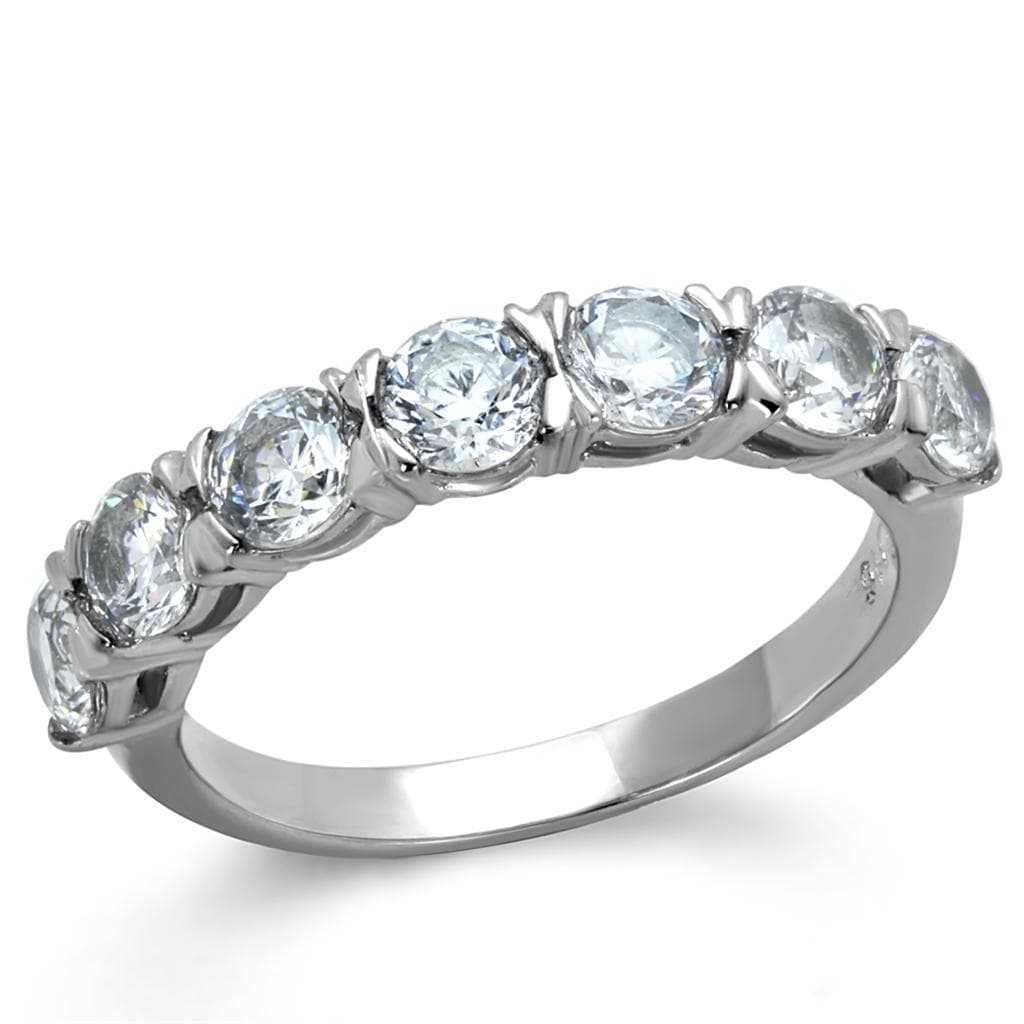 Stainless Steel CZ Oval Round Five Stone Eternity Band Ring