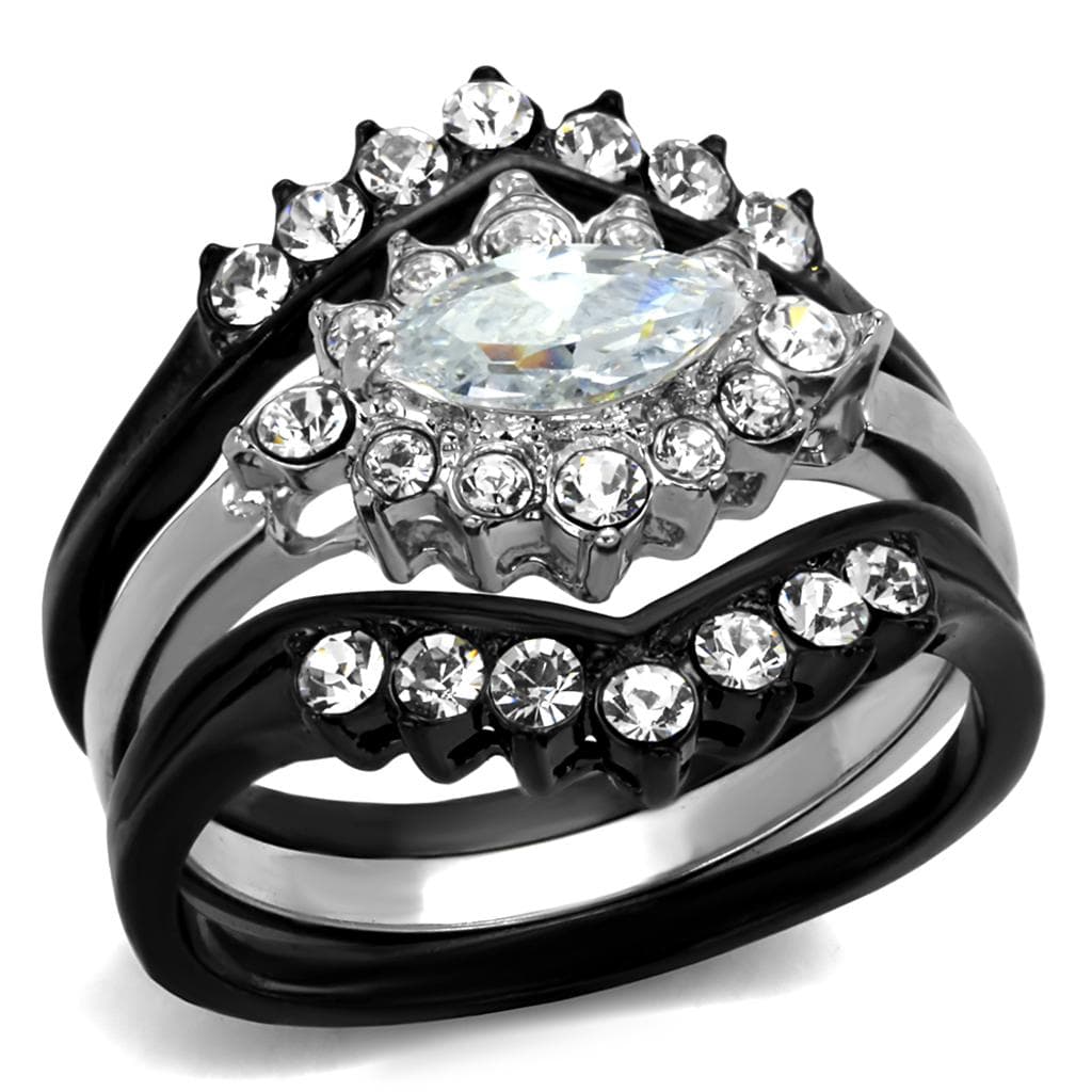 Stainless Steel CZ Oval Star Halo Pave Bridal Set Ring