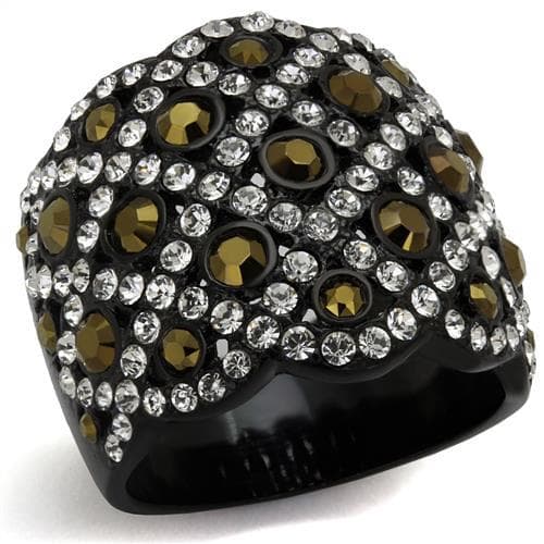 Stainless Steel Black IP Brown Gold CZ Pave Skull Dome Ring