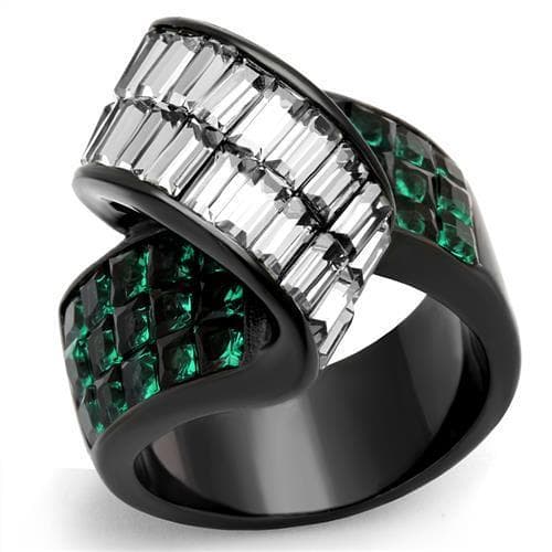Stainless Steel Black IP Emerald Green Baguette CZ Wrap Ring