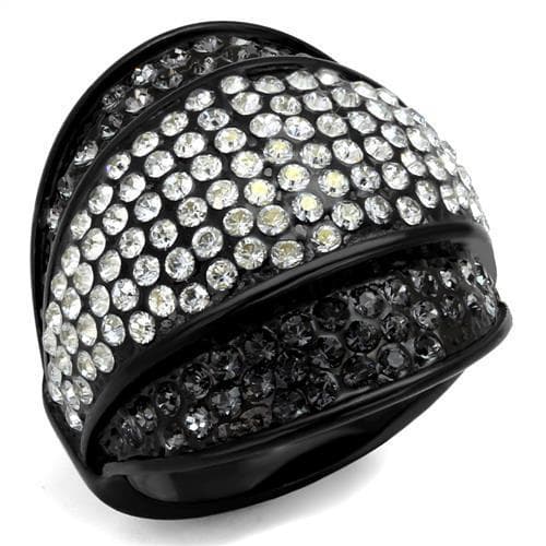 Stainless Steel Black IP CZ Pave Dome Split Ring
