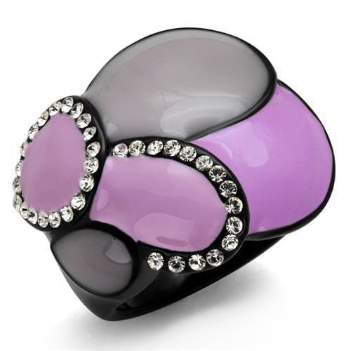 Stainless Steel Black IP Purple Pink Cats Eye CZ Pave Dome Ring