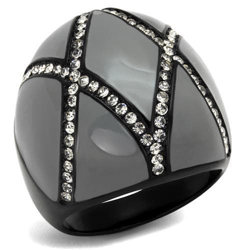 Stainless Steel Black IP Grey Enamel CZ Cross Stripe Dome Ring