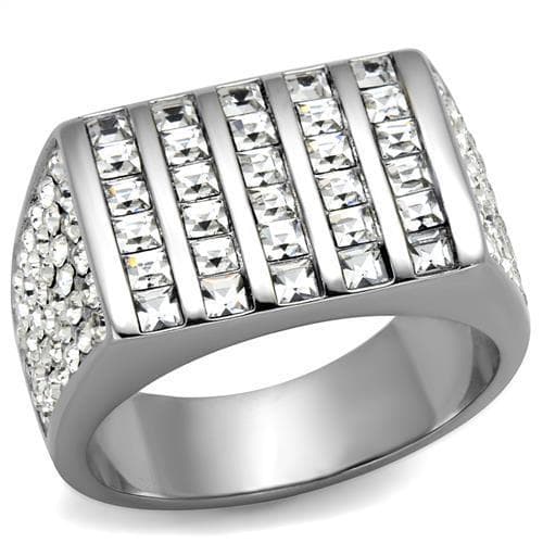Stainless Steel CZ Baguette Princess Multi Row Pave Wide Ring