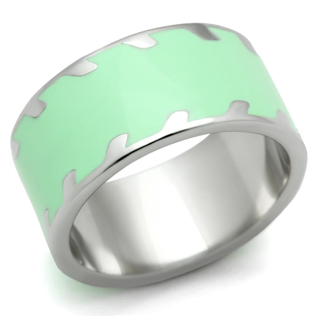 Stainless Steel Mint Green Enamel Abstract Wide Band Ring