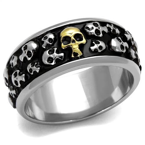 Stainless Steel Gold Skull Crossbone Multi Scatter Wide Band Ring