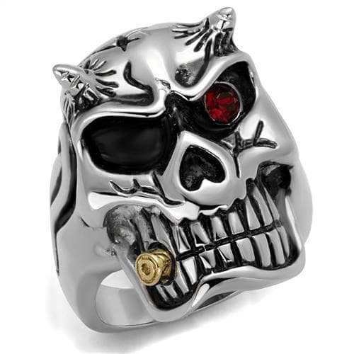 Stainless Steel Skull Bullet Cigar Red Eye Ring