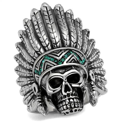 Stainless Steel Skull Native American Headdress Ring