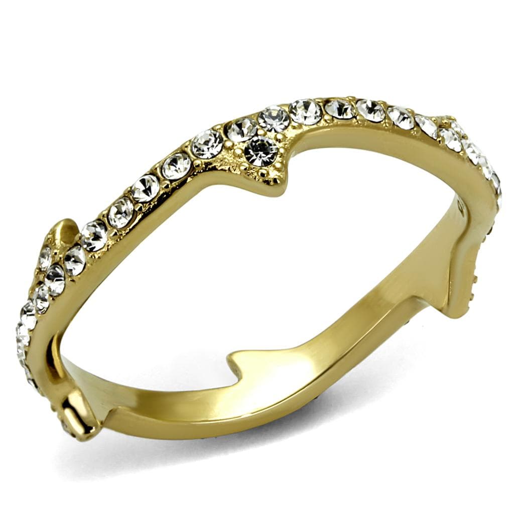 Stainless Steel Gold IP CZ Branch Thorn Band Ring
