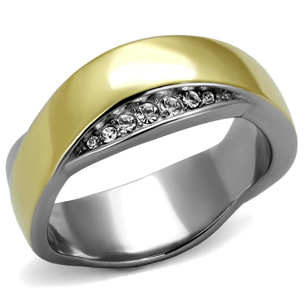Stainless Steel Two Tone Gold Silver Smooth Dome Ring