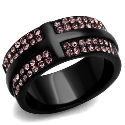 Stainless Steel Black IP Pink Crystal Pave Wide Ring