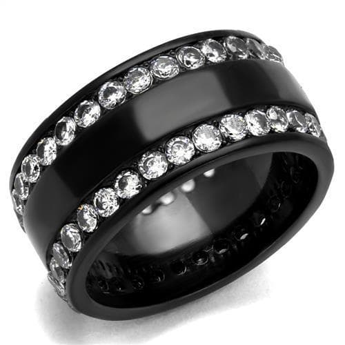 Stainless Steel Black IP CZ Channel Edge Wide Ring