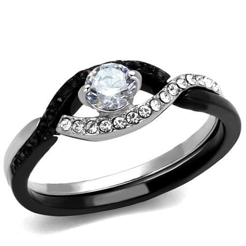 Stainless Steel Black IP CZ Round Halo Pave Split Shank Ring