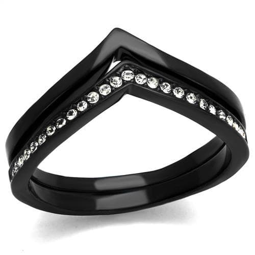 Stainless Steel Black IP CZ Channel Chevron V Band Ring