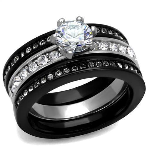 Stainless Steel Black IP CZ Round Solitaire Channel Eternity Ring