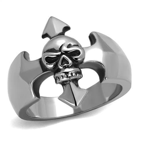 Stainless Steel Skull Fleur De Lis Iron Cross Ring