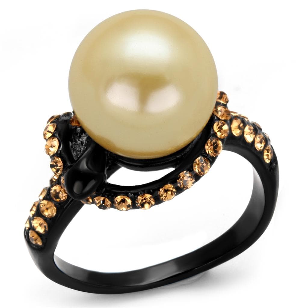 Stainless Steel Black IP Golden Pearl Champagne CZ Ring