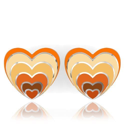 Stainless Steel Orange Enamel Heart Stud Earrings