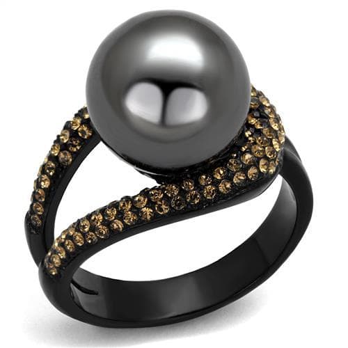 Stainless Steel Black IP Gray Pearl Champagne CZ Halo Ring