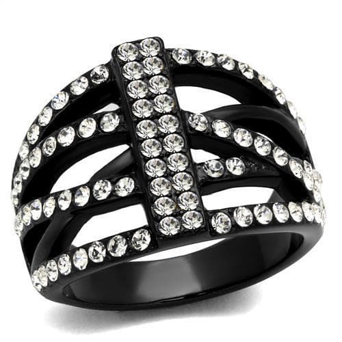 Stainless Steel Black IP CZ Cage Lattice Wide Dome Ring