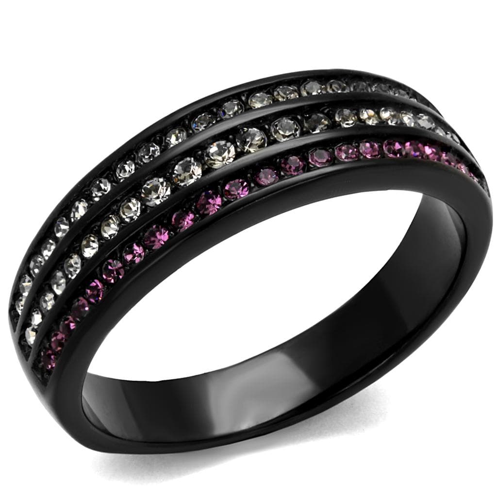 Stainless Steel Black IP Pink Fuchsia CZ Multi Row Channel Ring