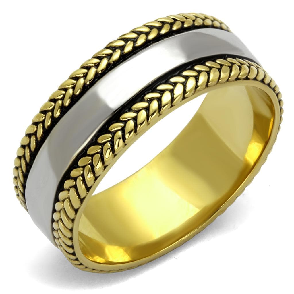 Stainless Steel Two Tone Gold Silver Rope Edge Spinner Ring