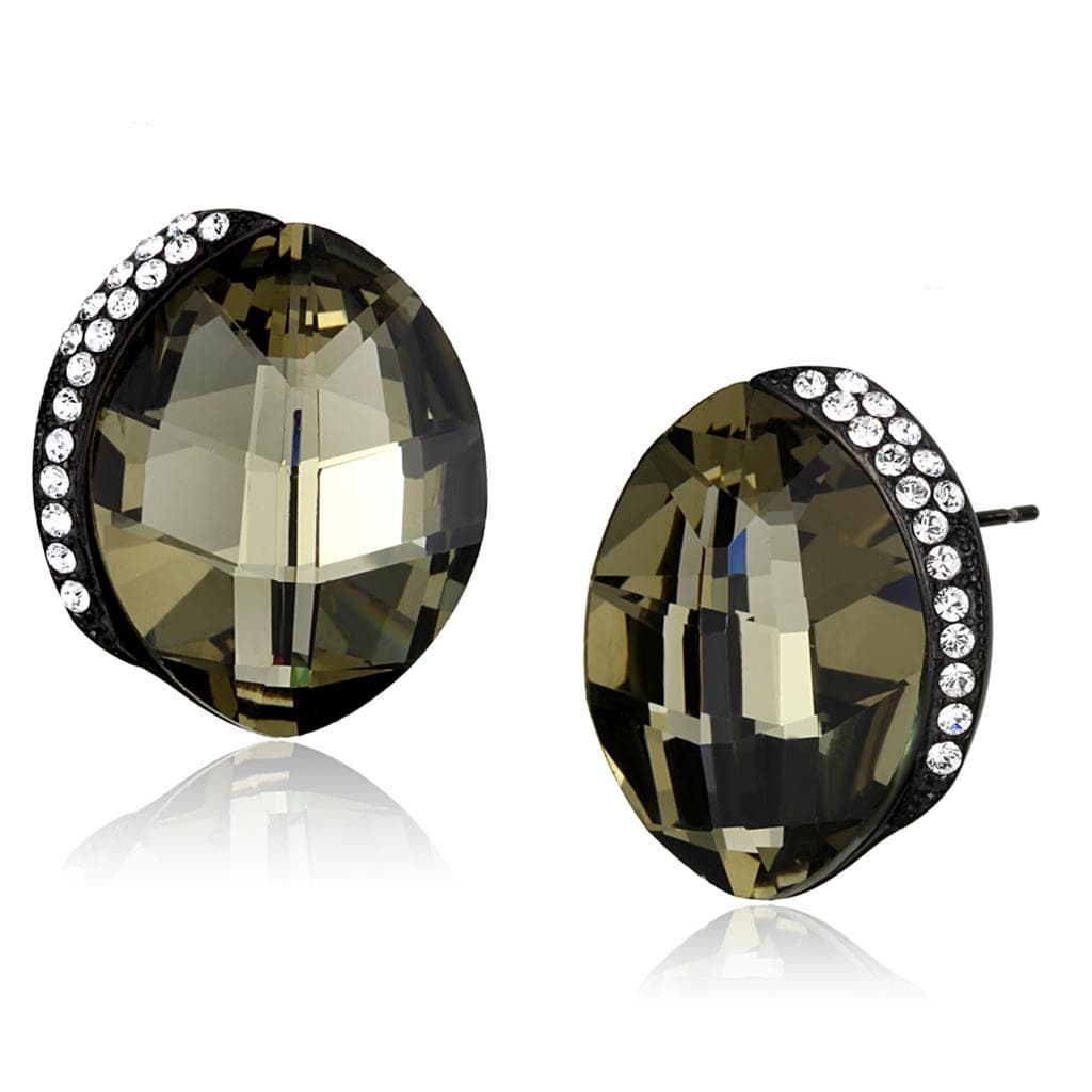 Stainless Steel Smoky Quartz Oval CZ Halo Stud Earrings