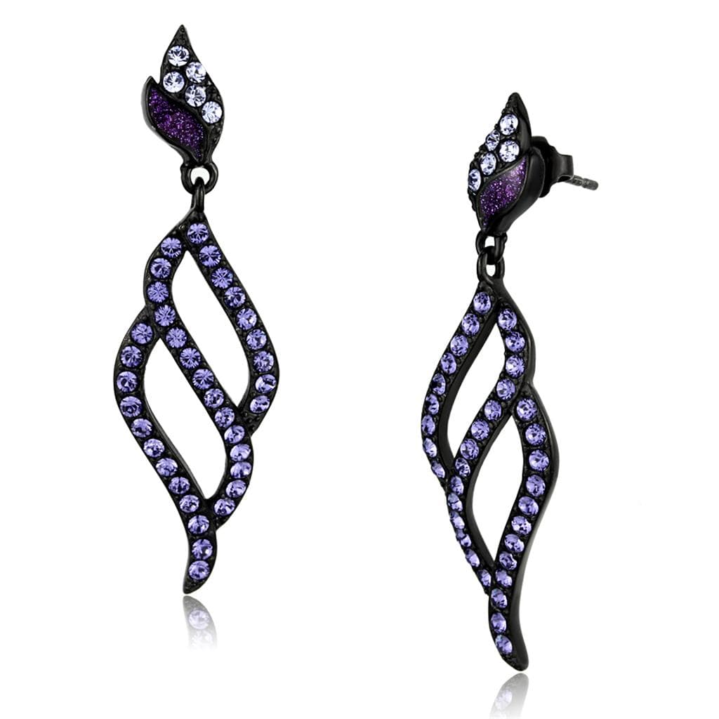 Stainless Steel Black IP Purple Tanzanite CZ Twist Drop Earrings