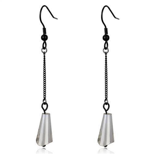 Stainless Steel Black IP Crystal Cone Dangle Chain Drop Earrings