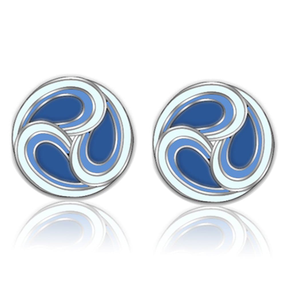 Stainless Steel Blue Enamel Swirl Round Stud Earrings