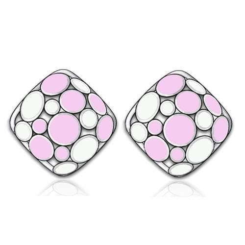 Stainless Steel Pink White Enamel Polka Dot Diamond Stud Ring