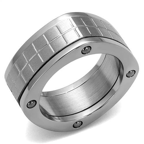 Stainless Steel Polished Grid Checker Screw Accent Spinner Ring
