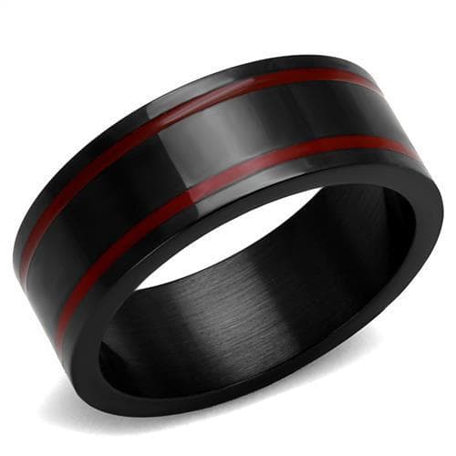 Stainless Steel Black IP Red Stripe Accent Brushed Ring