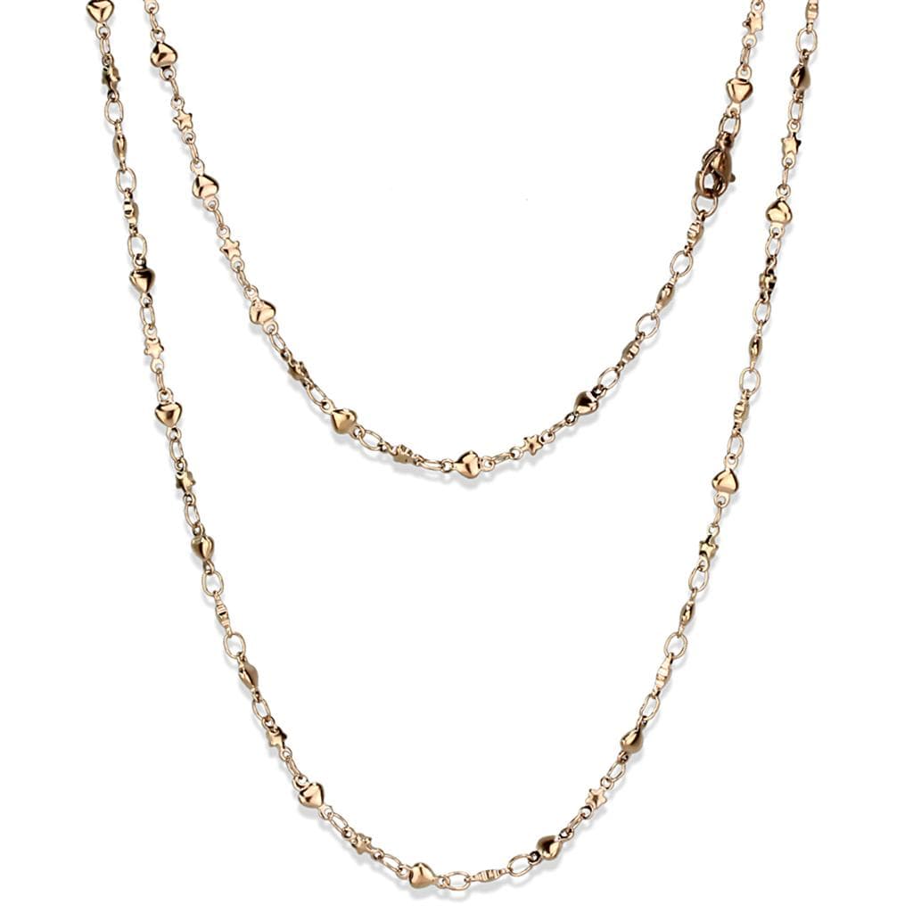 Stainless Steel Rose Gold IP Heart Station Necklace