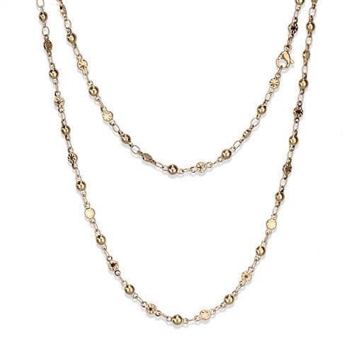 Stainless Steel Rose Gold IP Mirror Bead Station Necklace